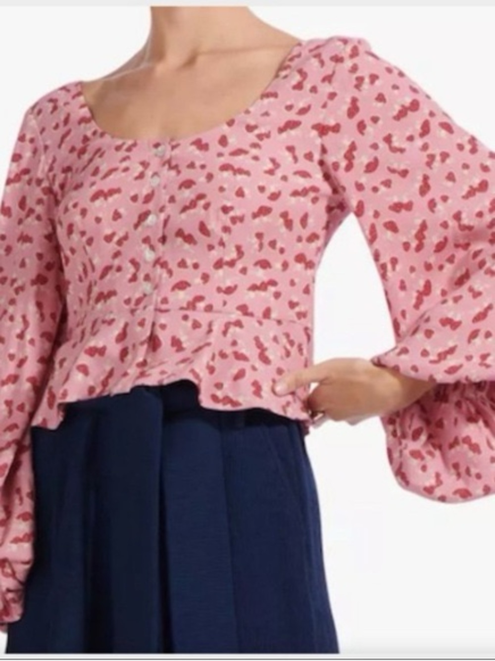 Staud Gisele Mushroom Print Balloon Sleeve Top